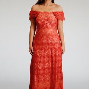 Elegant Off-Shoulder Red Lace Dress